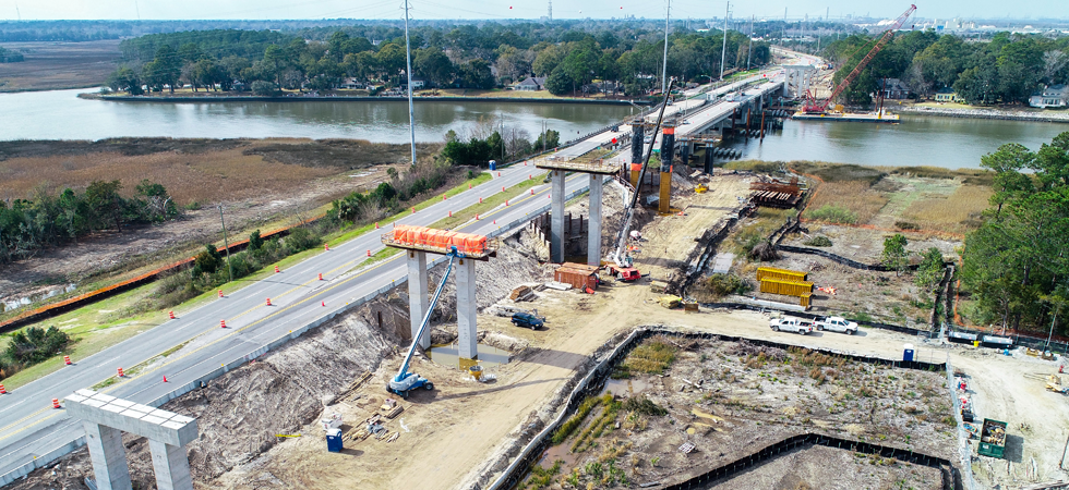 Aerial view of a multi-lane highway